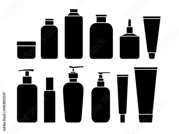 Fototapeta Vector Shampoo and Beauty Bottle Set. Skincare Product Silhouettes with Jars, Tubes and Containers for Cosmetics