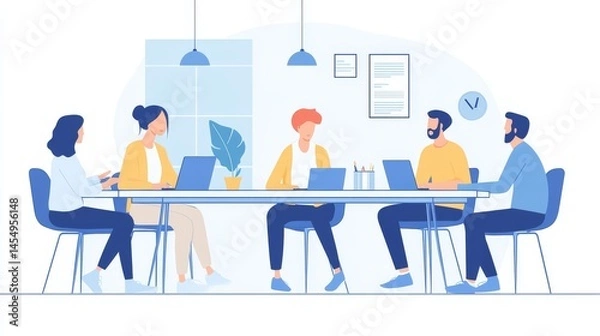 Fototapeta Business people are meeting to discuss work. A team of entrepreneurs collaborates in a conference room at the office.
