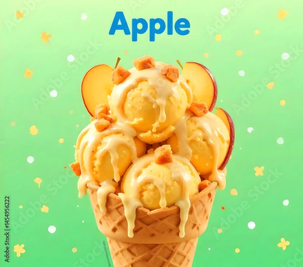 Fototapeta 3D illustration, A banner featuring an ice cream cone on a background of varying colors.