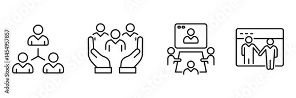Fototapeta Set of coaching icon collection. Meeting, Conference, team, seminar, interview symbol. Vector Illustration.