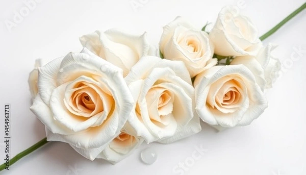 Obraz Elegant Gathering of Cream Roses on White Backdrop: Symbolizing Purity and Affection