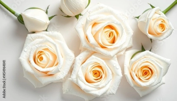 Obraz Exquisite ivory roses capturing delicate beauty and sophisticated elegance on a pristine white backdrop