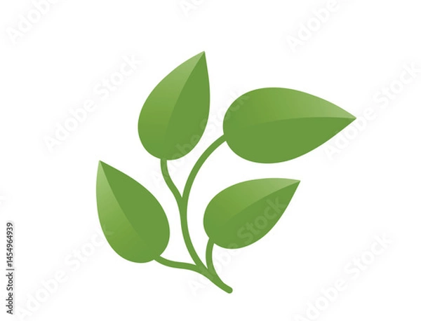 Obraz Green curved plant with four leaves illustration. Spring, planting and nature design element. Isolated vector image