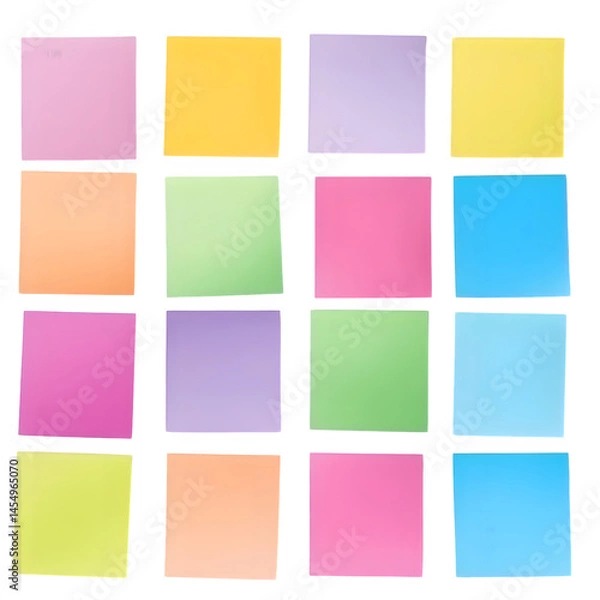 Fototapeta Colorful sticky notes arranged in kanban board layout, isolated on transparent background