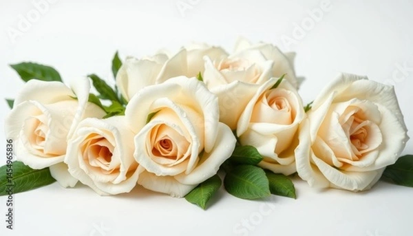 Obraz Elegant display of creamy white roses showcasing delicate petals and verdant foliage against a stark backdrop