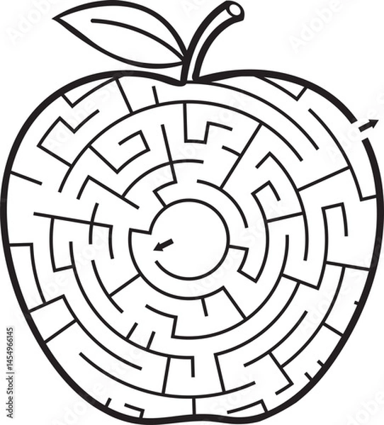 Fototapeta Apple Shaped Maze Puzzle Fun Educational Activity for Kids