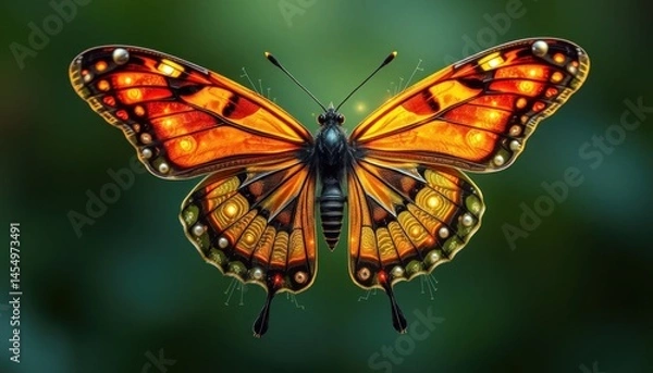 Obraz Majestic Monarch Butterfly with Intricate Wing Patterns in Exquisite Detail, Soft Bokeh Background