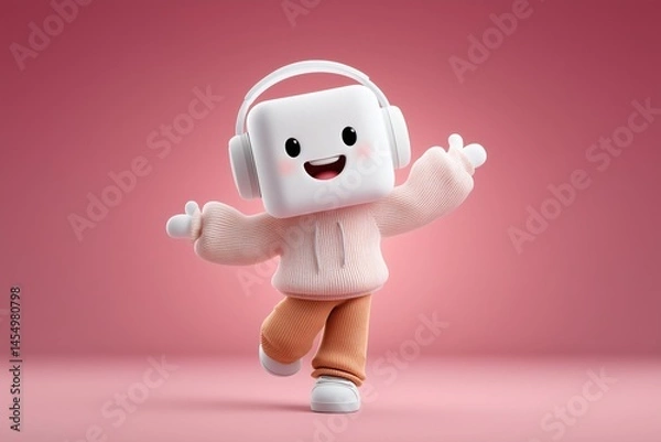 Fototapeta Kawaii speaker character dancing studio 3d animation playful front view fun vibes