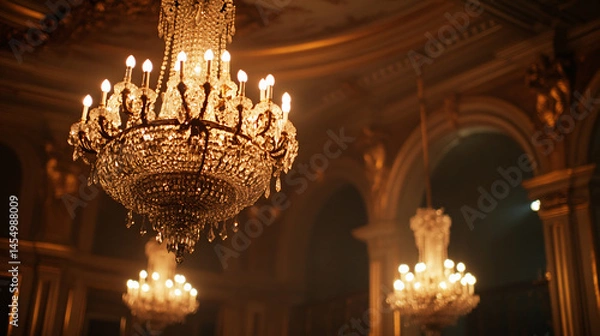 Obraz 1900 elegant ballroom with ornate chandeliers.