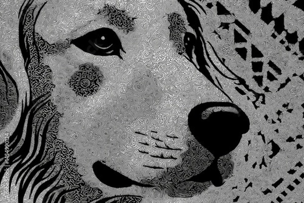 Fototapeta Illustration featuring a close-up look at a dog in a monochromatic finely-patterned style