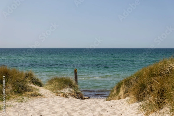 Obraz Scenic view of the Baltic Sea from the Darß peninsula, showcasing beach access and vibrant blue waters