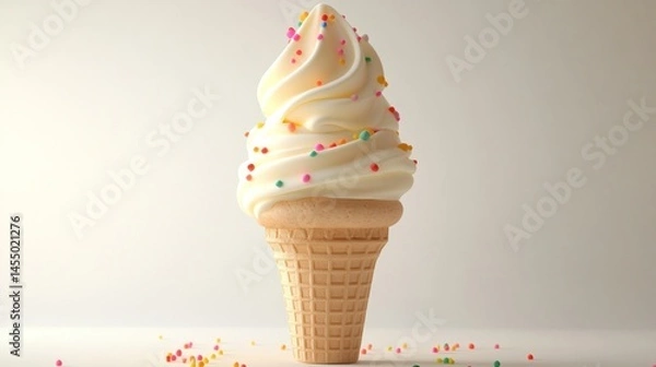 Fototapeta Creamy vanilla ice cream cone with sprinkles on a plain background; perfect for dessert menus