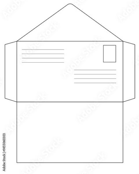 Fototapeta Envelope unfolder for DIY - vector linear template for cutting and gluing an envelope. Outline	