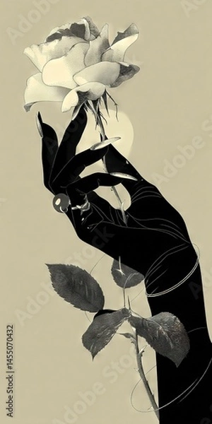 Fototapeta  Monochrome portrait of a person embracing a rose with both hands