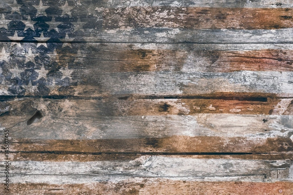 Fototapeta Memorial Day background / American Flag fade on wood background, for Independence Day background. Grunge style.