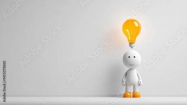Obraz Creative Inspiration A Figure with a Glowing Light Bulb Above Its Head Symbolizing Ideas and