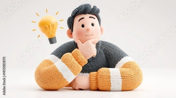 Obraz Creative Thinking and Inspiration A 3D Character with a Light Bulb Moment