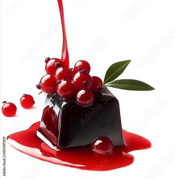 Obraz Fresh Berries with Red Juice and Elegant Black Quadrant-Shaped Candy