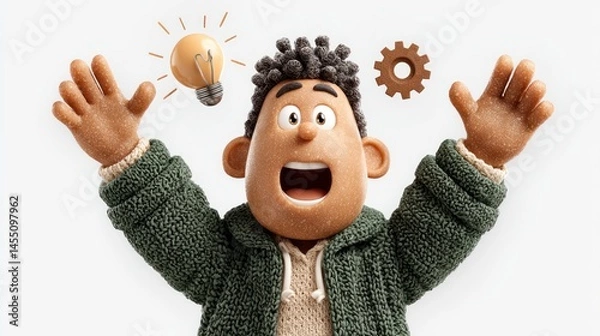 Obraz Creative Inspiration and Innovation A Character with Light Bulb and Gear Symbols