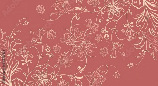 Fototapeta Elegant Floral Pattern on Deep Red Background
