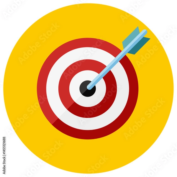 Fototapeta Bullseye: An arrow hits the bullseye, symbolizing precision, accuracy, and achieving goals in business and beyond.
