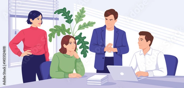 Fototapeta Concept of Teamwork and Cooperation in Business Among Diverse Professionals in a Modern Corporate Setting
