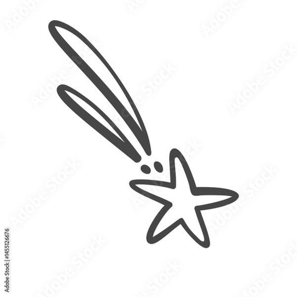 Fototapeta Falling star with trails in doodle style. Sketch shooting star convey motion and whimsy, vector illustration