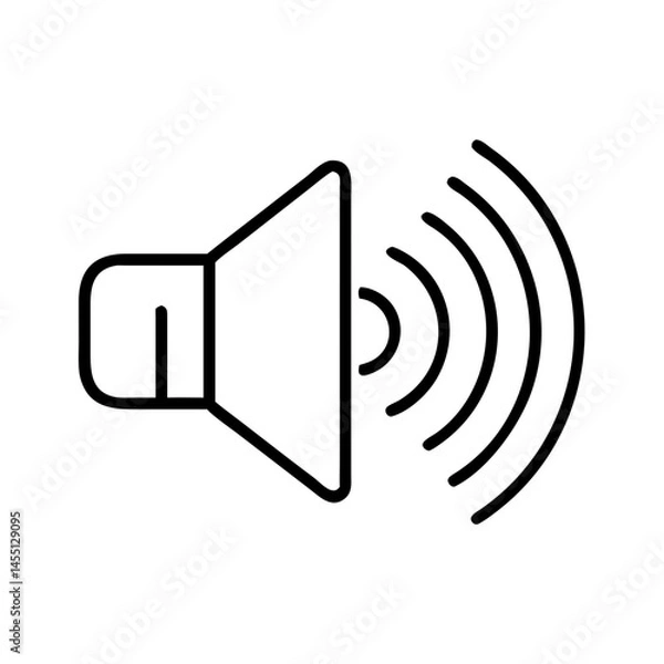 Obraz black and white outline icon of speaker with sound waves, volume symbol related to sleep noise control and restful nighttime environment