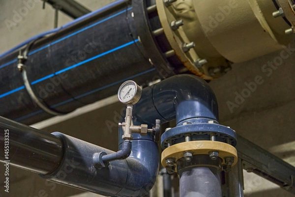 Obraz Brass Industrial Pressure Gauge Measuring in Bar