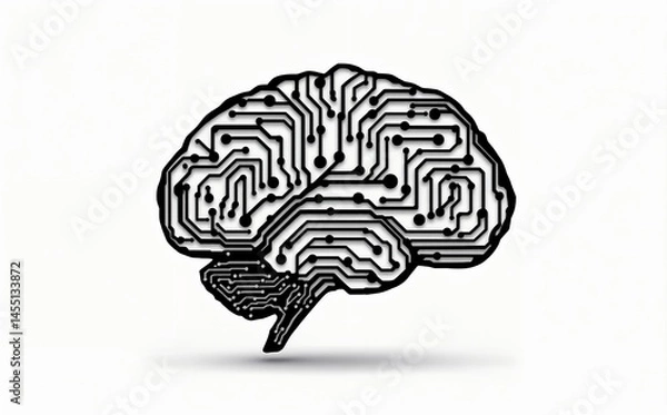 Fototapeta Circuit Brain: A stylized illustration of a human brain formed from interconnected circuit lines, representing the complex interplay of technology and intellect.