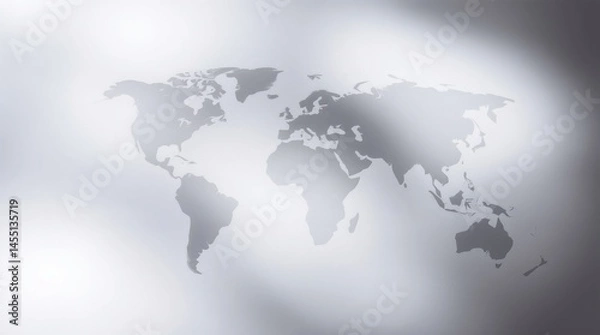 Fototapeta Subtle grey world map silhouette on a soft gradient background