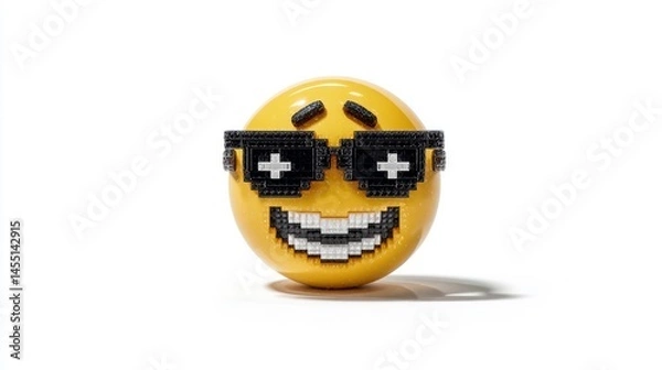 Fototapeta A playful emoji with sunglasses and a pixelated smile perfect for fun and creative designs