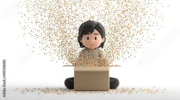 Obraz A child emerging from a box filled with colorful confetti symbolizing surprise and joy