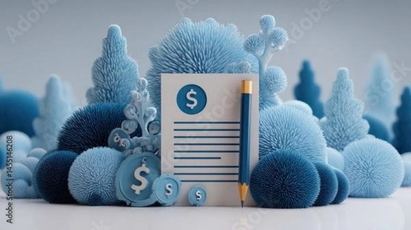 Obraz Financial Planning Amidst Abstract Nature A Notepad with Dollar Signs and Coins Surrounded by