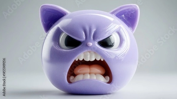Obraz An Angry Purple Cat Face with Expressive Features and Sharp Teeth Perfect for Emotion Humor