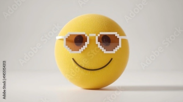 Obraz A cheerful emoji with pixelated sunglasses perfect for fun and quirky designs