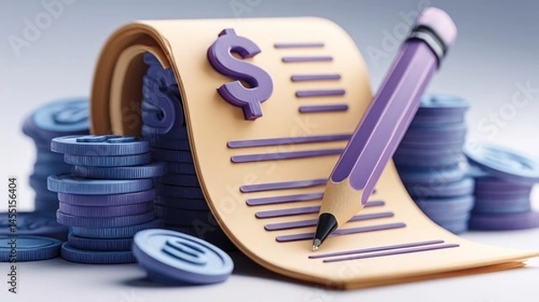 Obraz Financial Planning and Budgeting with Coins Notepad and Pen