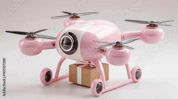 Obraz A pink drone delivering a gift box perfect for technology and delivery concepts