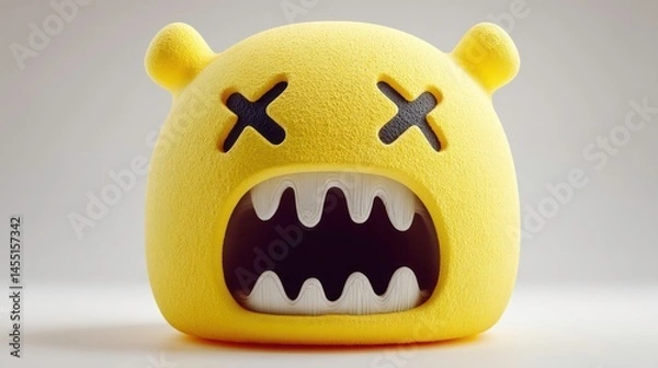 Obraz A playful yellow creature with crossed eyes and sharp teeth ideal for fun and quirky designs