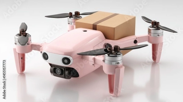 Obraz A pink drone carrying a package symbolizing modern delivery solutions and technological advanc
