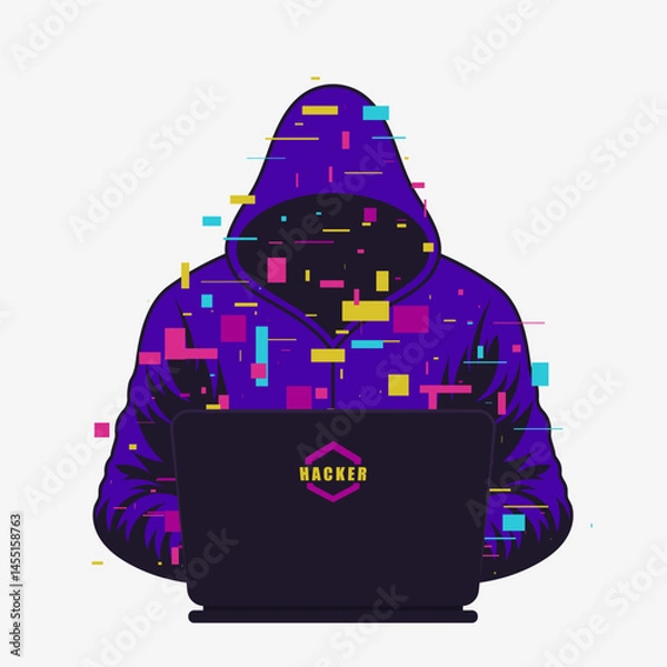 Fototapeta Mysterious Hooded Hacker Logo. Anonymous Vector Icon. Vector illustration