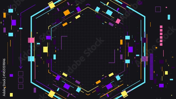 Obraz Futuristic Cyberpunk Tech Background. Neon Color Digital Technology Banner