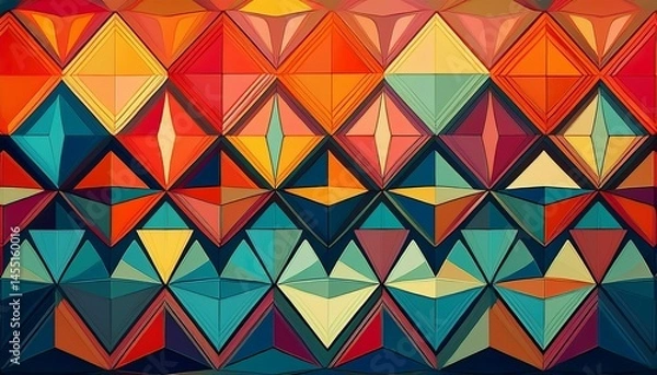 Fototapeta abstract geometric pattern with vibrant hues and layered triangles and diamonds