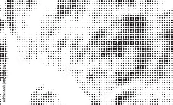 Fototapeta A grayscale portrait showcases a blurred face formed by numerous small dots.