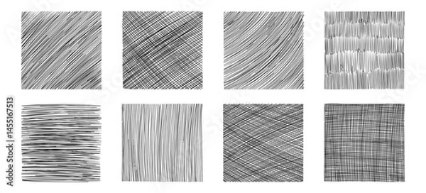 Fototapeta Pencil shaded squares. Pen stroke scribble, hand drawn scrawl sketch texture and line sketched background vector set of pencil stroke square scribble illustration on white