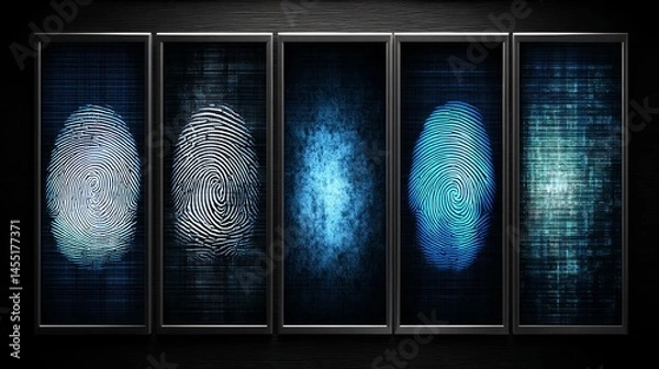 Obraz Abstract fingerprint display with digital patterns on multi-screen panel