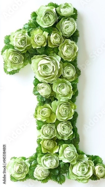 Obraz Green floral arrangement shaped as the number one with roses and leaves