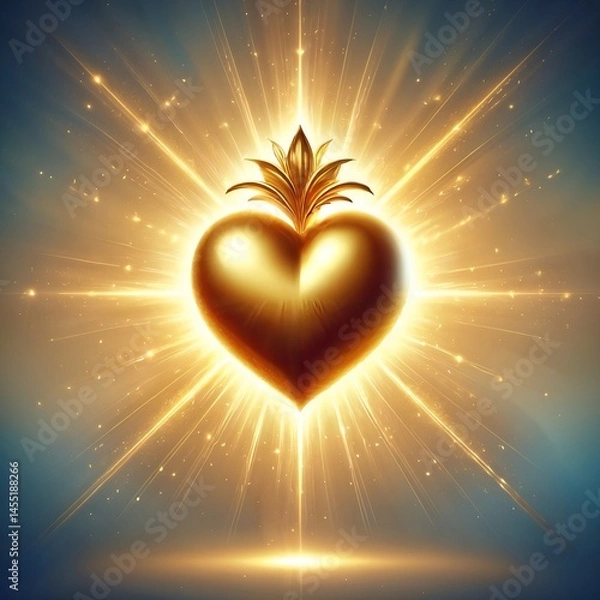 Obraz Glowing Sacred Heart symbol on gold background