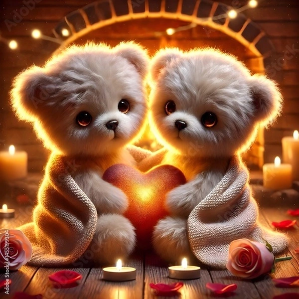 Obraz Fluffy teddy bears in warm embrace