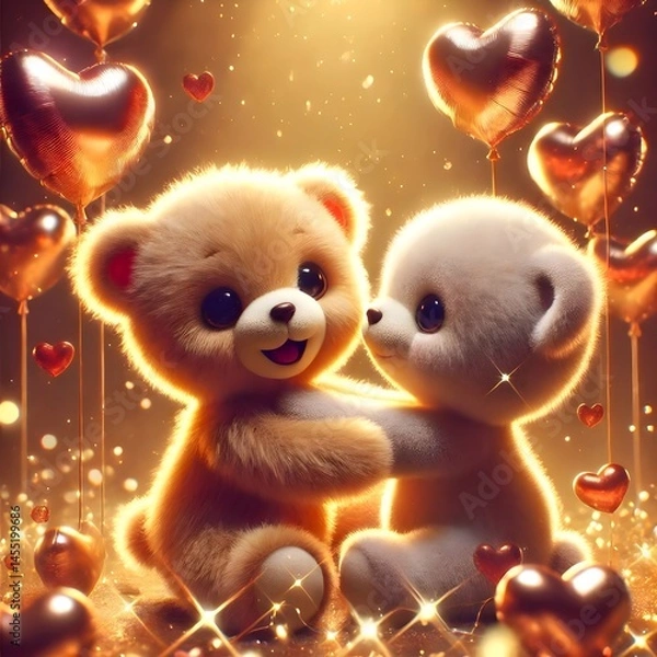 Obraz Fluffy teddy bears with glowing hearts
